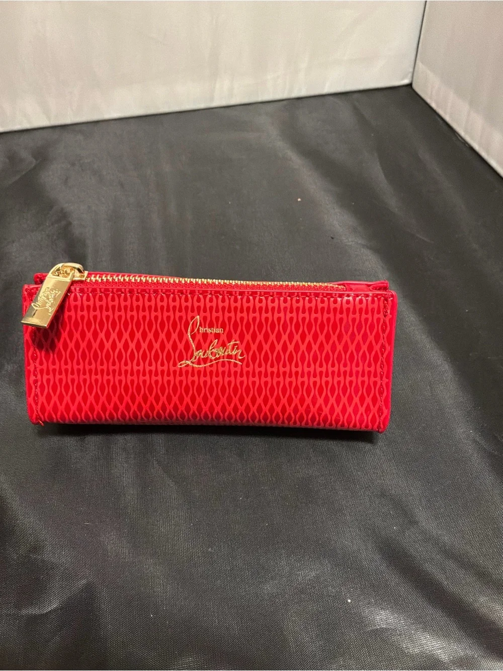 Christian Louboutin Red Textured Zip Cosmetic Pouch